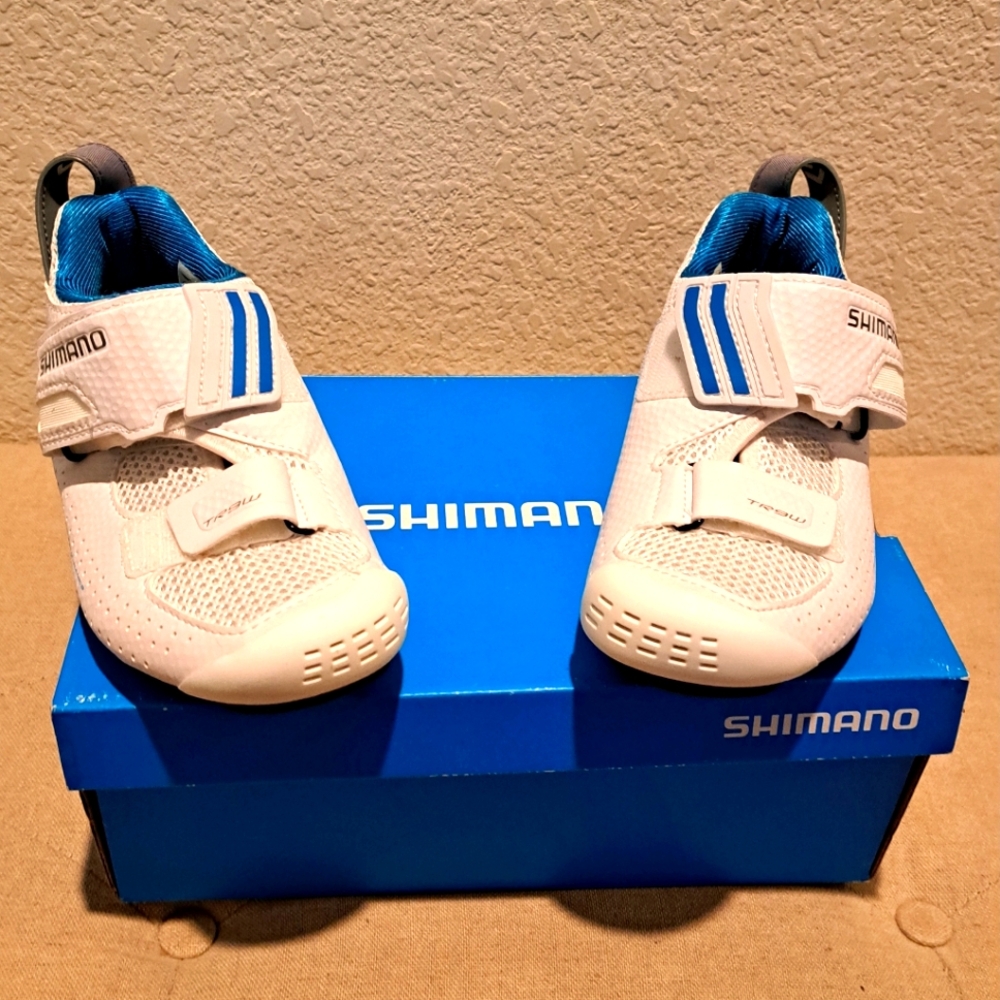 Shimano size 37 (6 US) white & turquoise cycling cleats